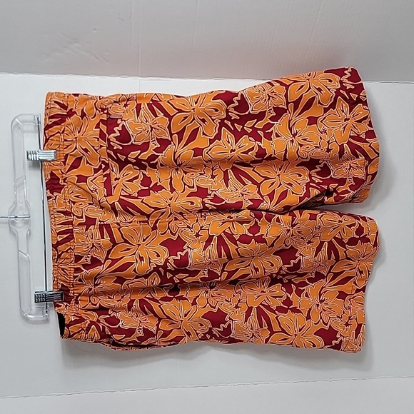 Eddie Bauer Men's Orange Red Floral W/ Drawstrings & Pockets Swim Trucks, M - Picture 2 of 6